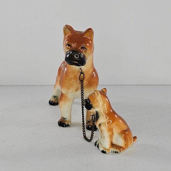 Vintage Enesco Imports Japan Boxer Dog Mom Puppy On Chain Figurine *Repaired* - Picture 7 of 11